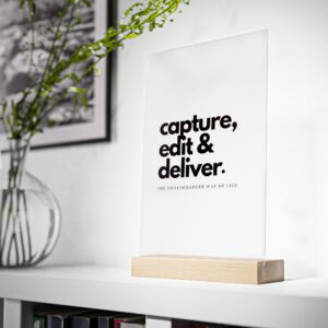 Creative gift idea for photographers – desk sign with bold lettering and clean design