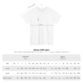 White Cotton t-shirt with handwritten photographer print size chart