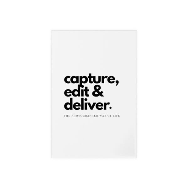Minimalist sign for photographers, acrylic with wooden stand, styled on a modern desk
