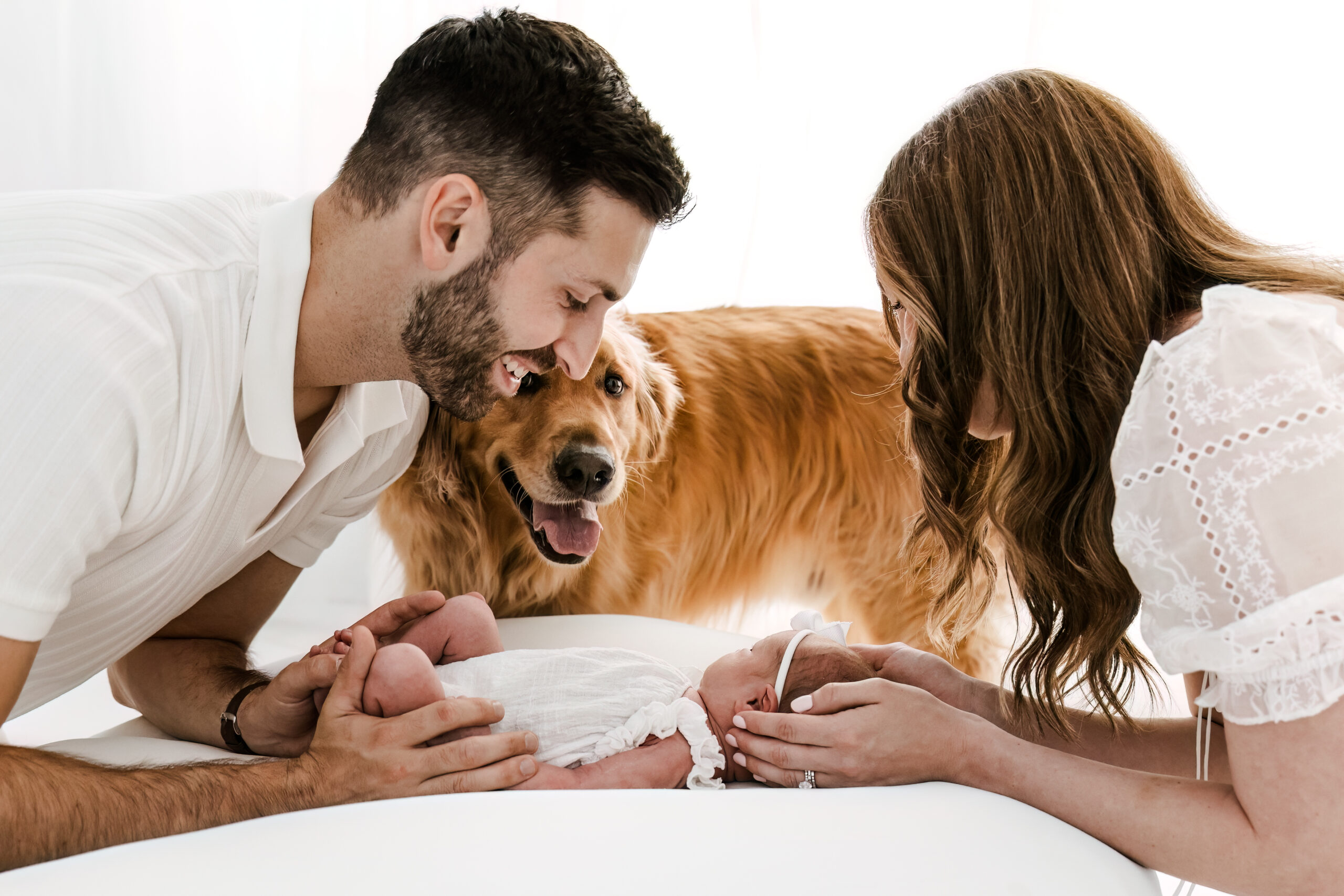 Newborn baby studio session with dog in Ramstein